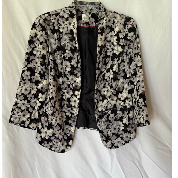 LC Lauren Conrad Women's Floral Blazer Black White Size 6 Mid-Length - Picture 1 of 7